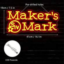 精彩生活 Maker Mark 威士忌霓虹灯 - USB 供电 LED 灯，适用于酒吧、酒馆、男人窝和派对装饰，多功能壁挂式设计