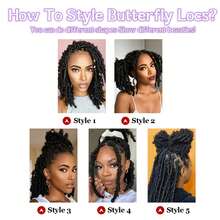 蝴蝶辫钩针发辫 1-7 包 预卷柔软仿旧假辫 女士适用 10/12/14 英寸 - 黑色 - 查看 7