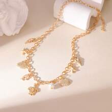 Gold Necklace Women Summer Beach Charm Jewellery Accessories Chain Shell Starfish Conch Turtle Boho Jewelry