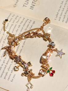 1 vòng tay ngôi sao, vòng tay gấu thời Phục Hưng, vòng tay anh đào đỏ, vòng tay tự làm lễ hội âm nhạc thời trang đường phố, vòng tay ngôi sao cổ điển, vòng tay cổ điển có thể điều chỉnh - Vàng - Xem 4