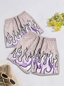 Men's Summer Casual Sports Shorts Cool Flame Pattern Sports Shorts - pink1 - View 1