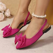 Women's Fashion Cute Bow Decor Adjustable Flat Pointed Toe Sandals - Hot Pink - View 4