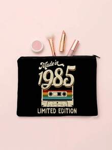 Bolsa de maquillaje con diseño de cinta de casete retro de 1985 - Neceser vintage con cremallera, plegable y ligero organizador de cosméticos de viaje, diseño minimalista lavable a máquina para regalo de despedida de soltera, dama de honor, cumpleaños, idea de regalo, decoración nostálgica, cierre de cremallera resistente, regalo de Navidad - Multicolor - Ver 3