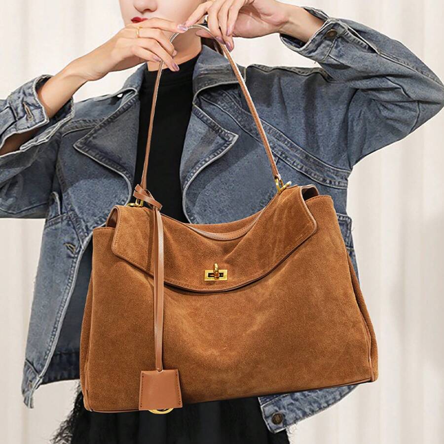 Women Shoulder Bags - 麂皮咖啡小號 - 查看 1