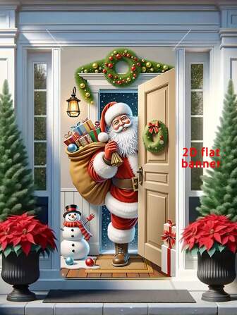 1pc Christmas Door Banner, Santa Claus Design, 35.4inX70.8in, Durable Polyester Material, Christmas Decoration, Christmas Theme Party Decor, Outdoor And Indoor Decoration, Ideal For Porch, Yard, Garage And Home