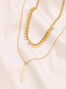 Stainless Steel Round Tassel Necklace For Women Clavicle Chain Choker Necklaces Jewelry - #X0358 Gold - View 3