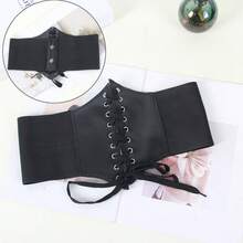 1pc Women's Multi-Color Lace-Up Corset Belt, Sporty, Cute, Minimalist, Versatile, Solid Color Waist Cincher, For Clothing Decoration, Halloween Waist Accessory, Suitable For Pairing With Jeans, Western, Country Style Outfits, Retro Black Belt - A - View 6