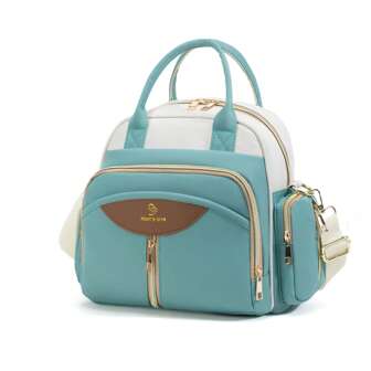 1pc New High-Quality Nylon Mommy Bag, Large Capacity Diaper Bag With Separate Bottle Holder, Tissue Pocket, Luggage Strap, Fashionable And Convenient For Traveling With Baby