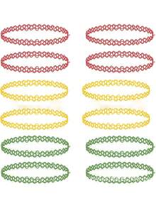 12pcs Women Braided Fishing Line Tattoo Vintage Choker Necklace Set - Multicolor - View 8