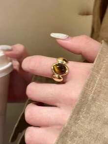 1pc/3pcs Gold Sunflower & Tiger Eye Stone Ring, Unique Design Open Adjustable Ring For Women - Multicolor - View 10