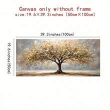 1 件优雅的生命之树金叶帆布墙画 - 50*100 厘米无框秋季风景印刷品，金色和米色，现代客厅家居装饰，墙画 | 优雅墙画 | 装饰画，墙面艺术装饰 - 彩色 - 查看 9