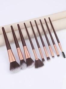 RANCAI 9pcs Makeup Brush Set, Includes Powder Brush And Foundation Brush, Portable Makeup Tools, With Mesh Storage Bag - Beige - View 8