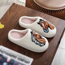 1 Pair Cartoon Animal Western Cowboy Style Plush Horse Fabric Slippers, Unisex, Suitable For Home, Holidays, Autumn/Winter, White Horse Animal Indoor Non-Slip Soft Bottom Shoes, Gift For Horse Lovers - White - View 7