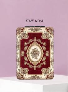 1个折叠式化妆镜，便携式轻巧手持镜，耐用PU皮革，花卉装饰设计，可折叠结构，180°翻盖，适合各种场合