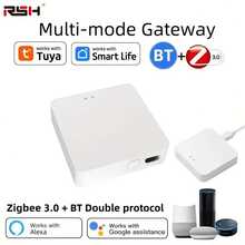 RSH 涂鸦多模 ZigBee 和 BT 智能集线器网关兼容 Alexa Home，即插即用自动化，实现无缝设备控制。设备智能生活 App 远程控制网桥