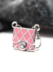 Sterling Silver Pink Enamel Handbag Pendant - Fashion Silver - Tone Bag - Shape Pendant