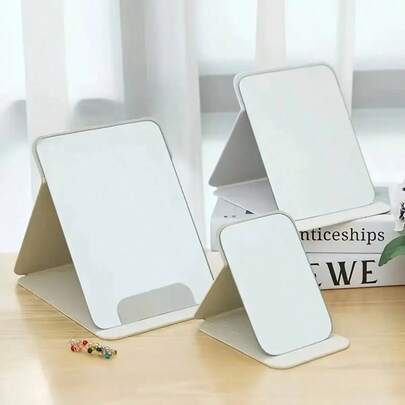 便携式可折叠仿皮化妆镜，高清玻璃镜面 - 宿舍、旅行和返校季的理想礼物