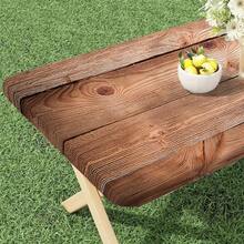 1 件弹性边缘设计桌布，天然木纹图案 - 弹性桌布，增强家居装饰，色彩鲜艳，户外桌布，野餐配件，适合室内和室外使用 - 黑色 - 查看 5