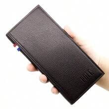 Portafoglio lungo da uomo. Portafoglio da uomo in PU semplice e business, con tre pieghe. Borsa multifunzionale con più slot per carte