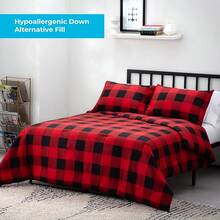 All Season Down Microfiber Comforter, Oversized King, White/Navy, Luxury Soft Cozy - Red - View 6