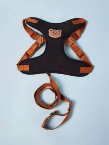 PETSIN Conjunto de coleira para animais de estimação com design de urso fofo e respirável de poliéster, 1 peça, adequada para cães de raças pequenas, como poodle e urso, para uso externo - Preto - Ver 1