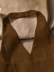 Women's Sexy Front Button Backless Halter Top, Summer Casual - Brown - View 5
