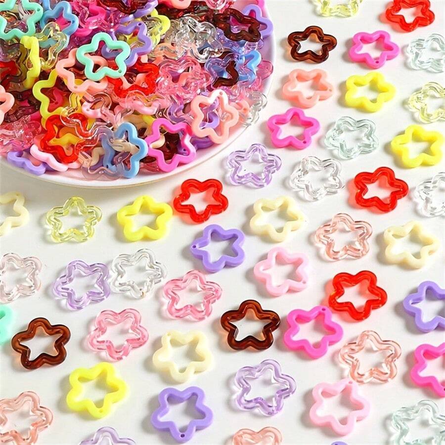 20pcs 30mm Acrylic Transparent Star & Plum Blossom Pendants With Holes - Multicolor Five-Pointed Star & Floral Charms For DIY Keychain Earring Jewelry Making, Craft Accessories, Handmade Accessories, Decorative Accents, Crafting Supplies - 綠色 - 查看 1