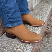 Botin Vaquero De Piel Nubuck Camel Suela De Cuero Para Hombre Bota De Piel Cafe Cowboy Playa Boda Fiesta Exterior Botas De Cuero Botines Cafe Miel - Camel - Ver 7