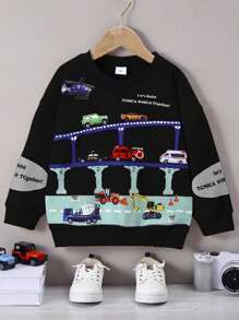 1 Pc Young Boy Casual Car Graphic Long Sleeve Pullover Sweatshirt, Autumn/Winter