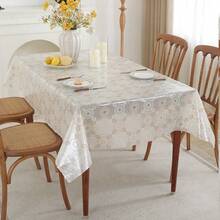 AIRCOWRIE Waterproof Vinyl Tablecloth, Heavy Duty Oil-Proof Spill-Proof Plastic Tablecloth, Wipe Clean PVC Tablecloth, Suitable For Indoor And Outdoor Use In Spring (53.93x102in, Rectangle) - Beige - View 14