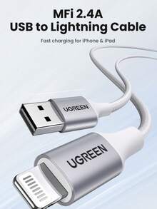 UGREEN 编织 MFi Lightning USB A 转 Lightning 数据线，兼容 充电 Car Play，兼容 14 Pro Max、14 Pro、14 Plus、13 Pro Max、13 Pro、13、12 Pro、12、11、XS、XR、8 Plus、8、7、6、5、SE，兼容 iPad 充电器 MFi 认证 - 銀色 - 查看 2