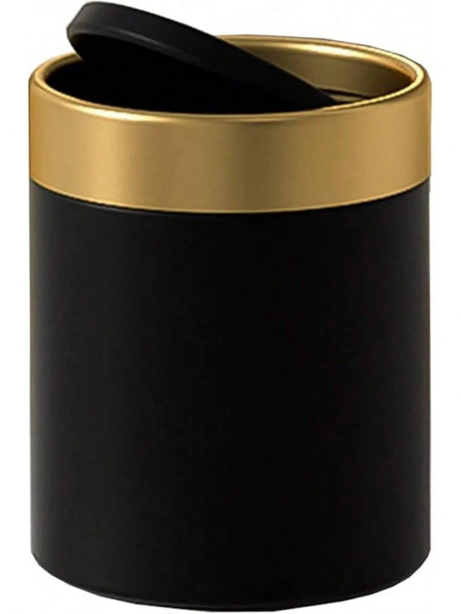 Local Shipping    Metal Small Tiny Mini Trash Bin Can,Mini Trash Can With Lid,  Mini Countertop Trash Cans For Desk Car Office Kitchen, Swing Top Trash Bin 1.5 L/0.40 Gal - 黑色 - 查看 1