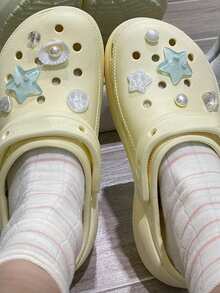 10 件可爱时尚树脂心形、海星、贝壳和人造珍珠海洋元素鞋饰，适用于木屐、花园鞋、沙滩凉鞋，完美的节日礼物 - 綠白 - 查看 2