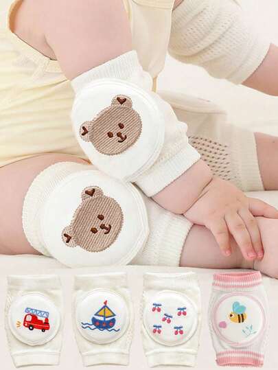 1 Pair Baby Crawling Knee Pads, Embroidered Design, Non-Slip Breathable Mesh Fabric, Suitable For 0-3 Years Old Children Crawling, Walking, Outdoor/Indoor Activities And Anti-Slip Protection