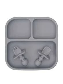 PopLittleOne 3PCS Baby Silicone Tableware Set Suction Square Plate Mini Spoon Fork Solid Color Dinner Set Children Unteils Soft Plate For Boy Girl - Multicolor - View 11