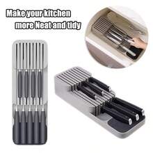 1 pieza Organizador práctico de cajón Caja de almacenamiento de separación de cuchillos Accesorio de cocina Bandeja para cubiertos Soporte para utensilios Estante de encimera Recipiente para vajilla Diseño compacto Solución de ahorro de espacio Organizador duradero Colores gris y verde Organizador moderno para el hogar Cocina Divisor de compartimentos Carro multiusos Elegante y funcional - Multicolor - Ver 12