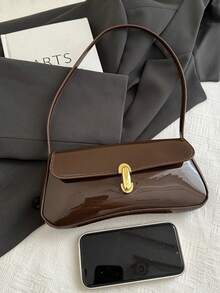 Women's Vintage Faux Oiled Leather Flap Decor One Shoulder Underarm Bag, Suitable For Dating, Outing, Party , Vintage Bag - Coffee - View 5