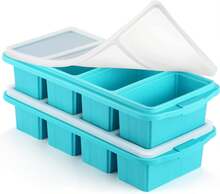Silicone Freezer Tray With Lid - Silicone Freezer Food Molds- Large Ice Cube Tray,Silicone Freezer Container,Freeze & Store Soup, Sauce, Broth,Leftovers - Makes 4 Perfect 1 Cup,9822116 - 咖啡棕 - 查看 1