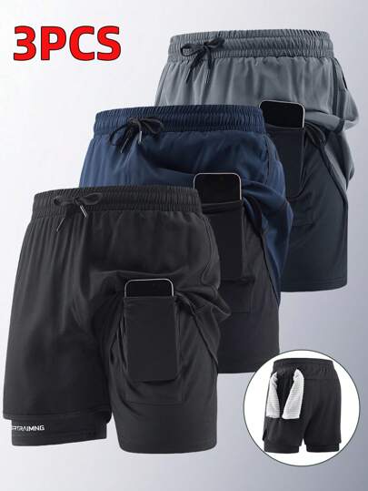 3 piezas Shorts deportivos para hombres, pantalones cortos de verano de secado rápido para correr, entrenamiento y ejercicio de longitud hasta la rodilla