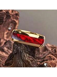 Unisex 8mm 316L Stainless Steel Ring With Synthetic Meteorite & Abalone Shell Inlay - Iridescent Mother-Of- Accents, Durable Wedding Band For Men & Women, Valentine's Day Gift, Everyday Jewelry, Anniversary Gift, Unique Pattern, Polished Finish, Fashion Lovers, Modern Jewelry, Highquality Jewelry, Statement Jewelry, Jewelry Collectors