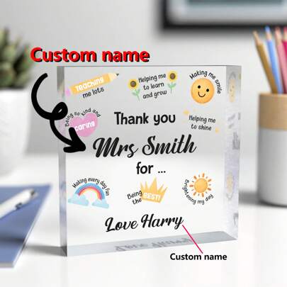 Reasons I Love My Teacher, Personalised Teacher Nursery Thank You Gift, End Of Term Gift, Nursery Worker.Our Personalised Teacher Thank You Gifts Are A Perfect School Leaving End Of Term Gift For Teacher. We Can Use Any Names On This Teacher Appreciation Acrylic Keepsake Block So It's A Perfect Gift For A Teacher, Teaching Assistant, Head Teacher, Nursery Or Other Special Someone - A Perfect Teacher Gift From A Pupil.