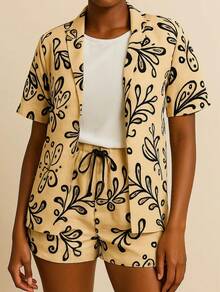 Women's Floral Kimono In Duna Fabric Elegant Beach Cover-Up - 米色 - 查看 2