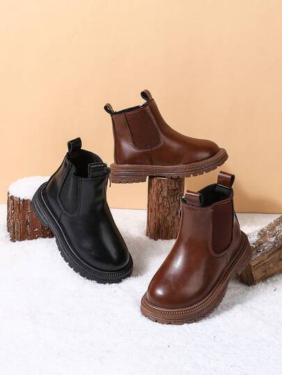 1 par barnstövlar med mjuk botten, moderiktiga, halkfria och klassiska läderstövlar för höst/vinter