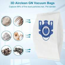 6pcs 3D Airclean GN Replacement Bags, Compatible With Miele GN Series Vacuum Cleaner Bags, Including Classic C1, Complete C1, Complete C2, Complete C3, S227, S240, S270, S400, S2, S5, S8 Series, Replacement Part No.: 10123210 - Blue and White - View 4