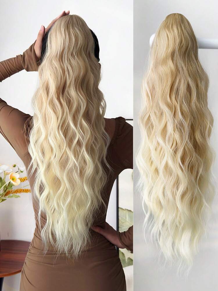 24-Inch Wavy Gold Synthetic Wig With Claw Clip, Heat Resistant Fiber Wig Suitable For Women, Girls, Parties And Daily Use