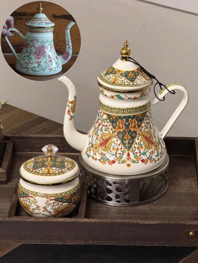 1 Juego de Tetera de Esmalte de 1000ml con Colador. Y Frasco de Esmalte, Tetera de Esmalte con Pico Fino Estilo Escandinavo Retro, Tetera de Esmalte Chapada en Oro, Hervidor/Cafetera Multifuncional Resistente al Calor para Todas las Estaciones, Hervidor de Aceite/Vinagre/Agua Irrompible, Decoración de Escritorio Exquisita para el Hogar. Día Nacional de Arabia Saudita, Arabia Saudita