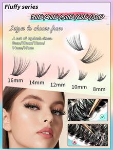 Nuevo paquete actualizado de 10 filas de 200 piezas de grupos de pestañas independientes mixtos 30D+40D+50D+60D+80D, libre elección, rizo D de 8-16 mm, kit de extensión de pestañas independientes reutilizable, súper grueso, esponjoso, aspecto natural que agranda los ojos de forma natural, súper herramienta de maquillaje, adecuado para uso doméstico o salir, adecuado para la vida diaria, bodas, citas, fiestas, viajes y festivales de primavera