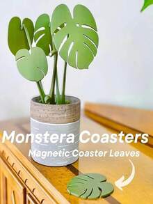 Podkładka magnetyczna z nadrukiem 3D w kształcie liścia Monstery, kreatywny zielony wzór roślinny, antypoślizgowy, odporny na plamy i ciepło silikon, idealna na stół jadalny, do kuchni, na biurko i na prezent świąteczny