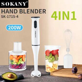  SOKANY SK-1715-4 1pc Electric Immersion Handheld Blender, 2-Speed, 4-In-1,Handheld Blender, Whisk, Meat Cutter, Measuring Cup], Used For Smoothies, Soups And Dipping Sauces, Stainless Steel