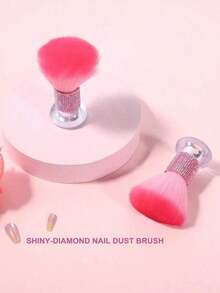 1pc Pink Rhinestone Large Size Soft Bristle Nail Art Dust Brush, Nail Surface Cleaning Brush, Makeup Powder Blush Brush Lashes - Pink - View 5
